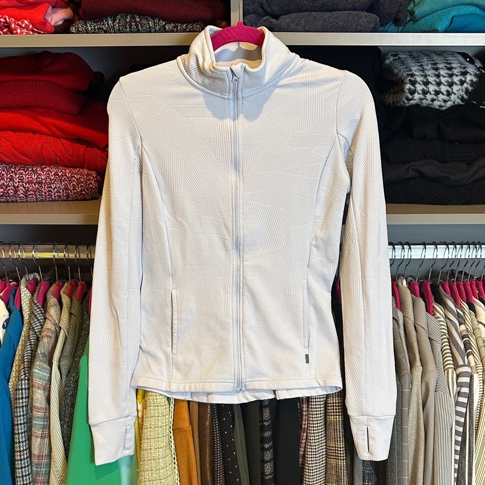 Mondetta pale blue front zipper closure 2 pocket mock neck jacket size XS